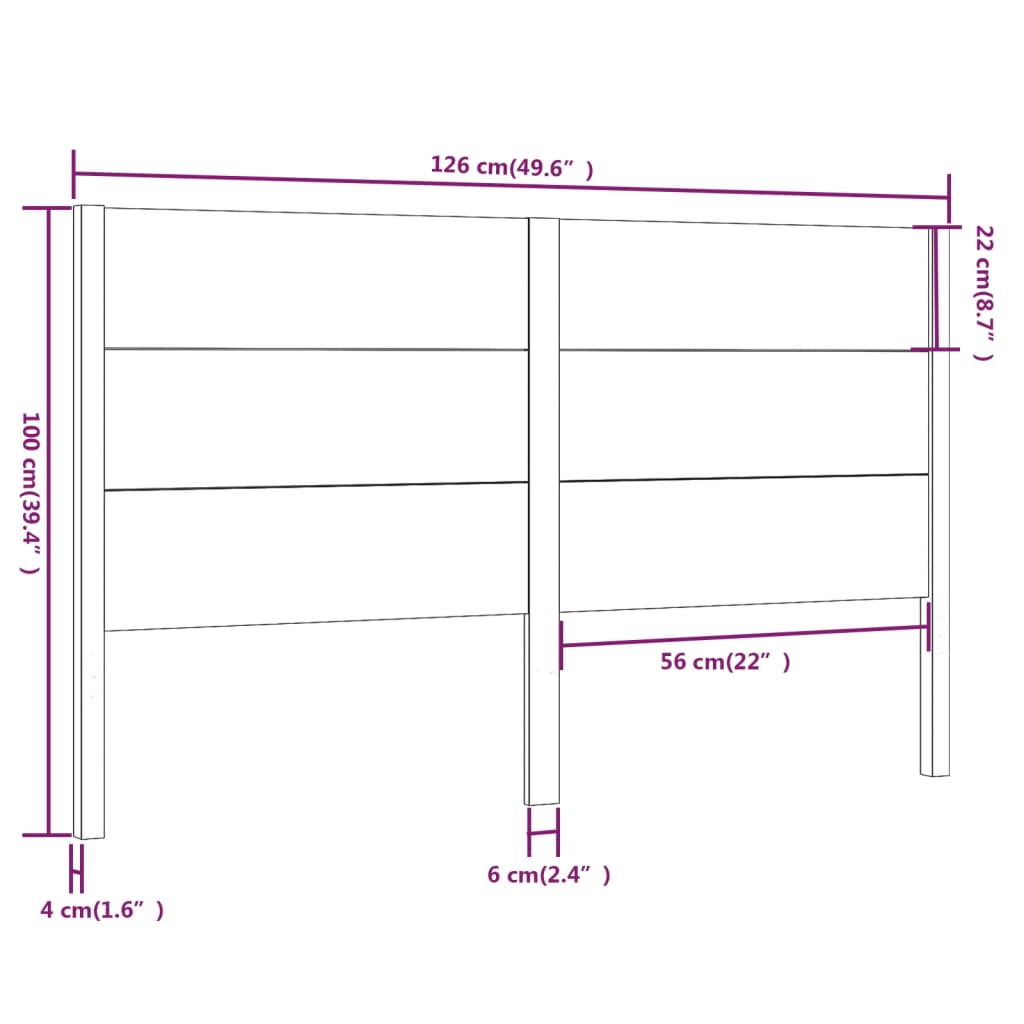 vidaXL Kopfteil Schwarz 126x4x100 cm Massivholz Kiefer