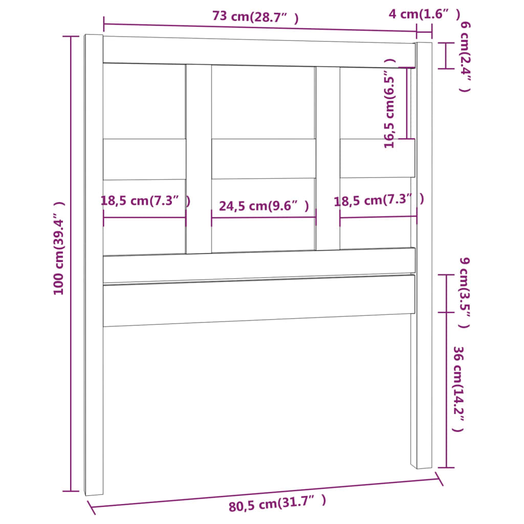 vidaXL Kopfteil Grau 80,5x4x100 cm Massivholz Kiefer