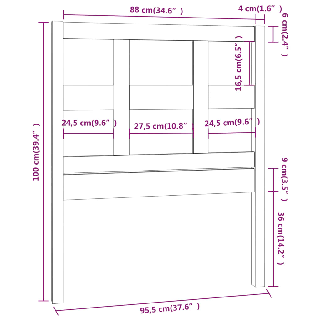 vidaXL Tête de lit Noir 95,5x4x100 cm Bois de pin massif