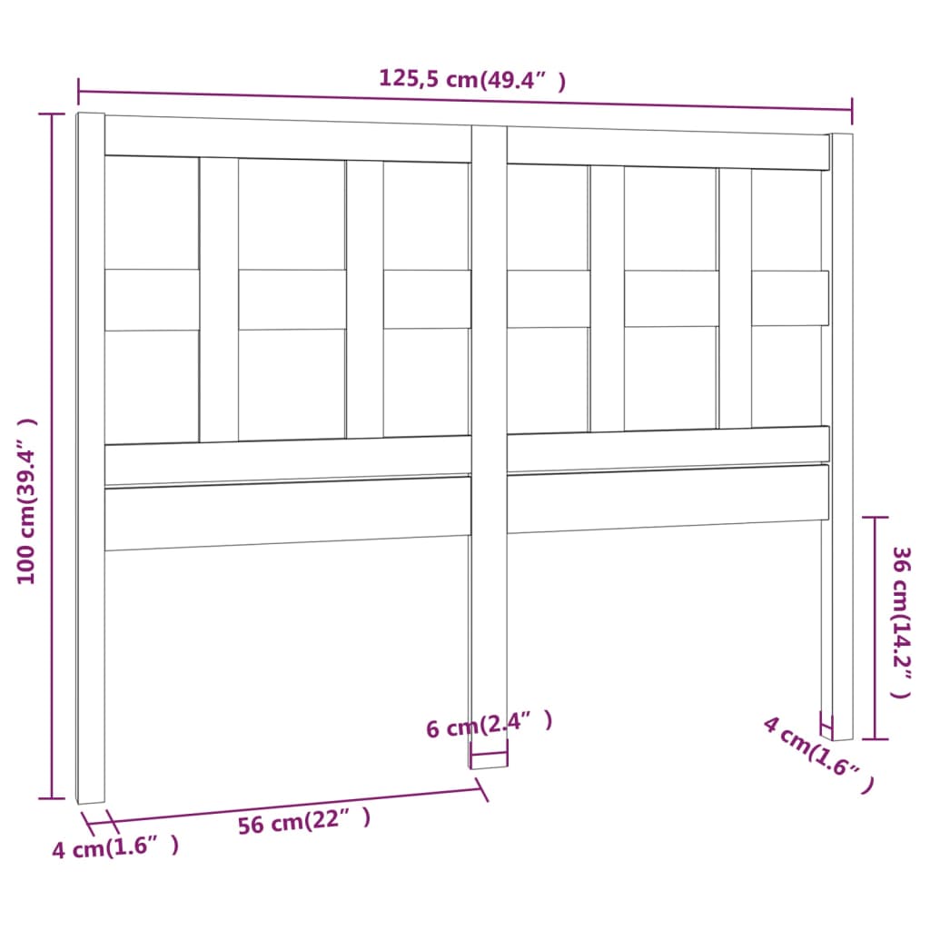 vidaXL Tête de lit Bois de pin massif marron miel 125,5x4x100 cm