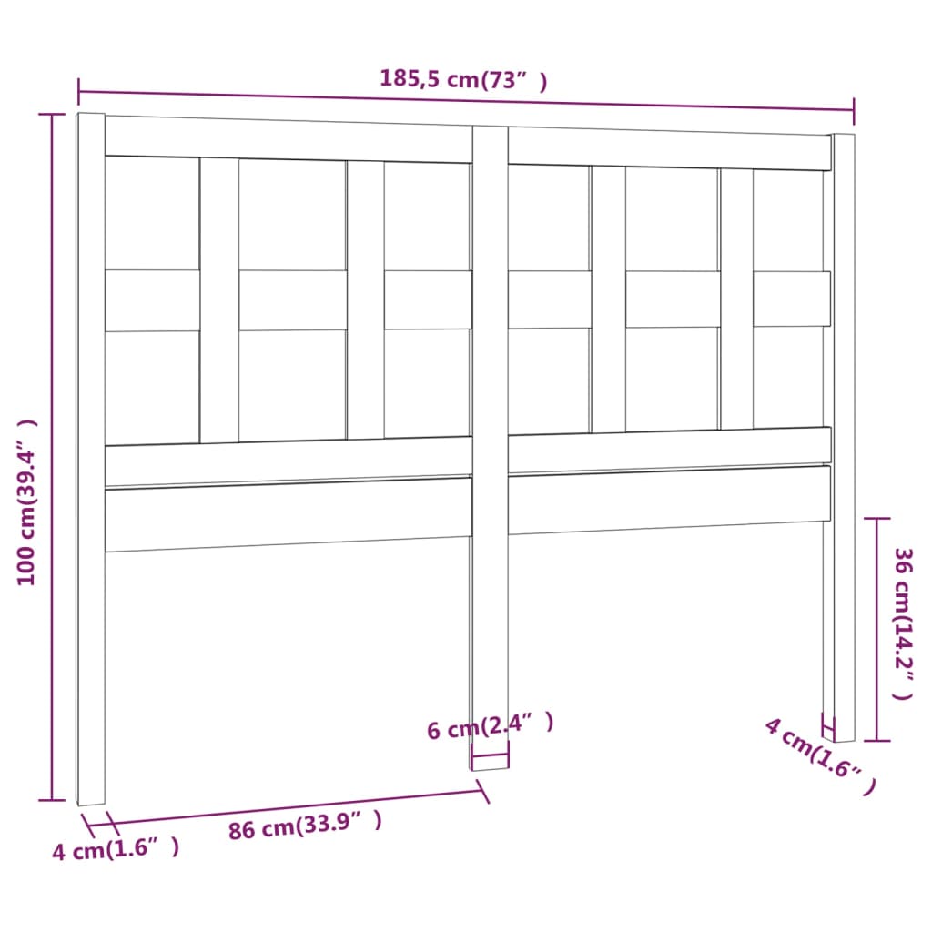 vidaXL Tête de lit gris 185,5x4x100 cm bois de pin massif