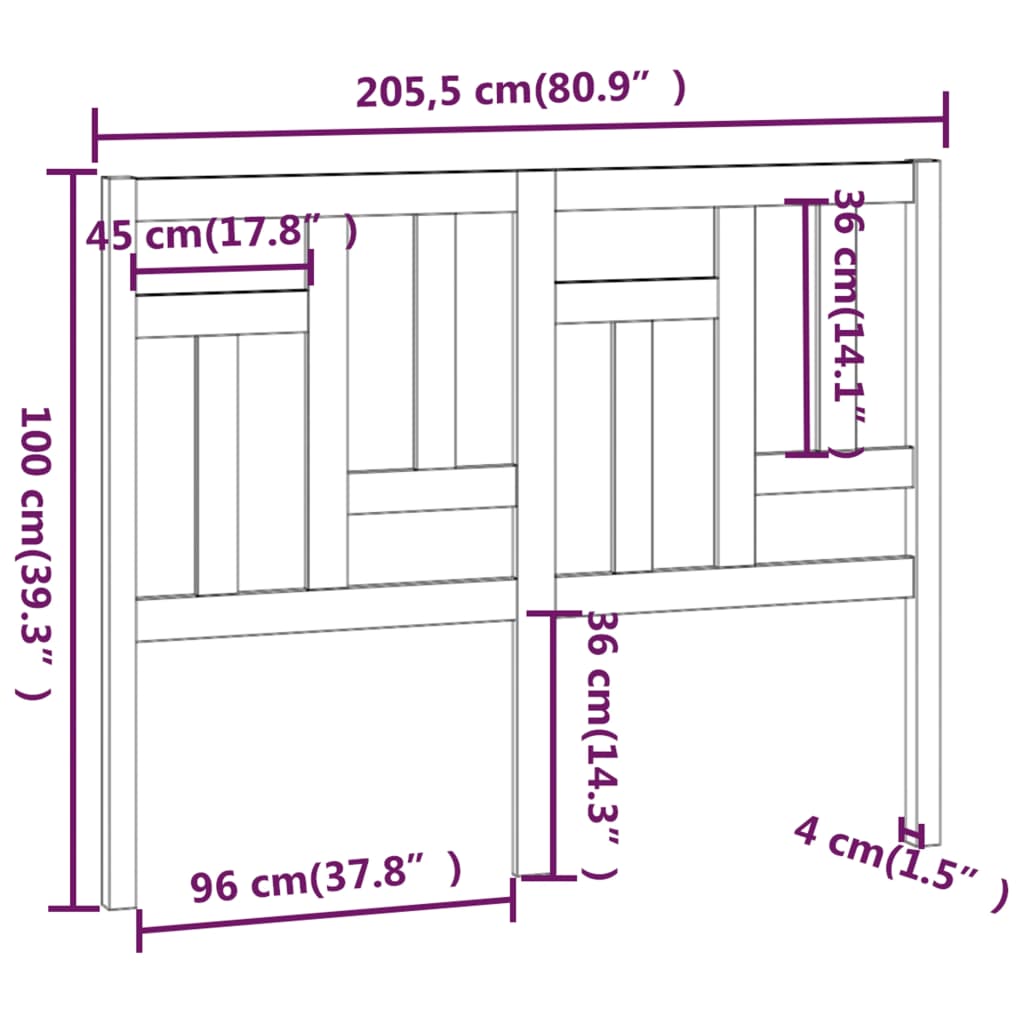 vidaXL Tête de lit gris 205,5x4x100 cm bois de pin massif
