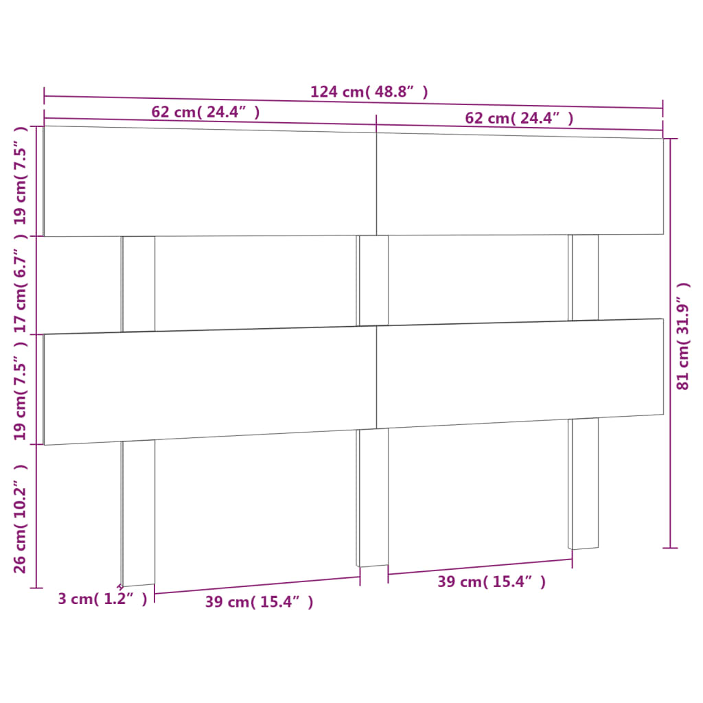 vidaXL Tête de lit Gris 124x3x81 cm Bois de pin massif