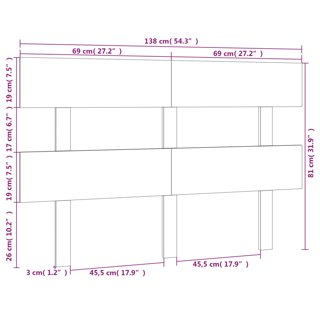 vidaXL Kopfteil Schwarz 138x3x81 cm Massivholz Kiefer