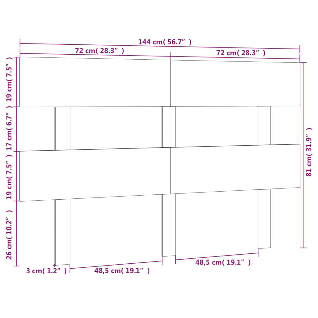 vidaXL Tête de lit Noir 144x3x81 cm Bois de pin massif