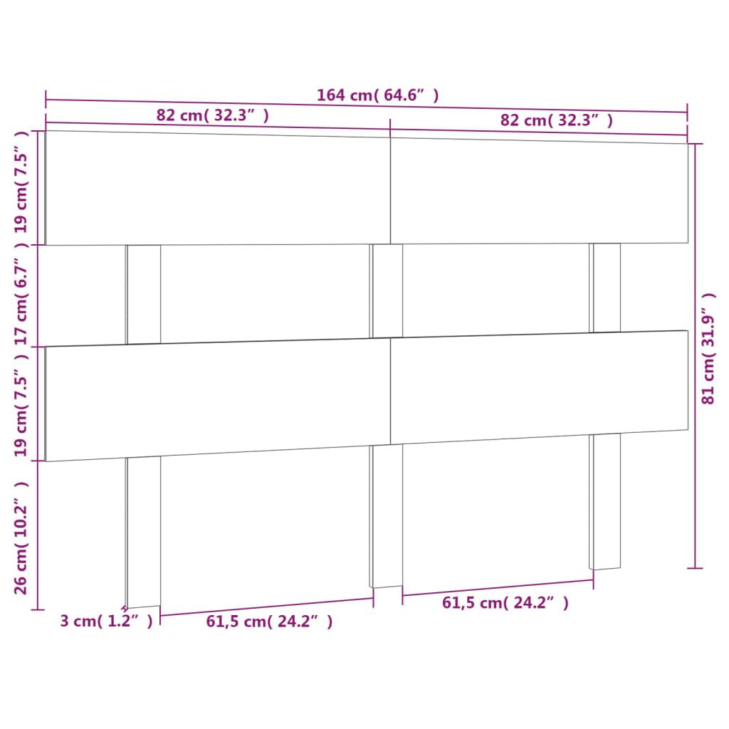 vidaXL Kopfteil Weiß 164x3x81 cm Massivholz Kiefer