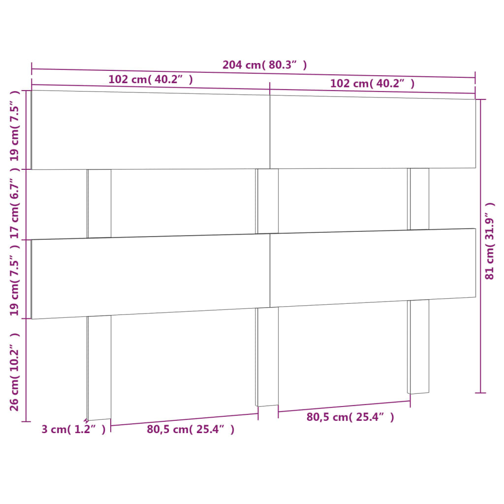 vidaXL Tête de lit 204x3x81 cm Bois de pin massif