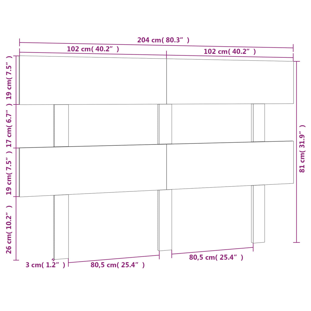 vidaXL Kopfteil Honigbraun 204x3x81 cm Massivholz Kiefer