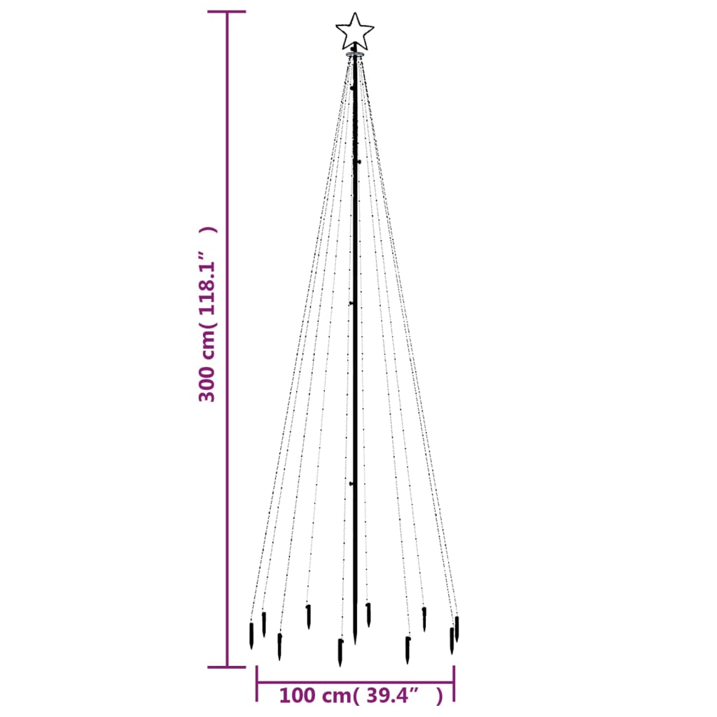 vidaXL LED-Weihnachtsbaum mit Erdnägeln Blau 310 LEDs 300 cm