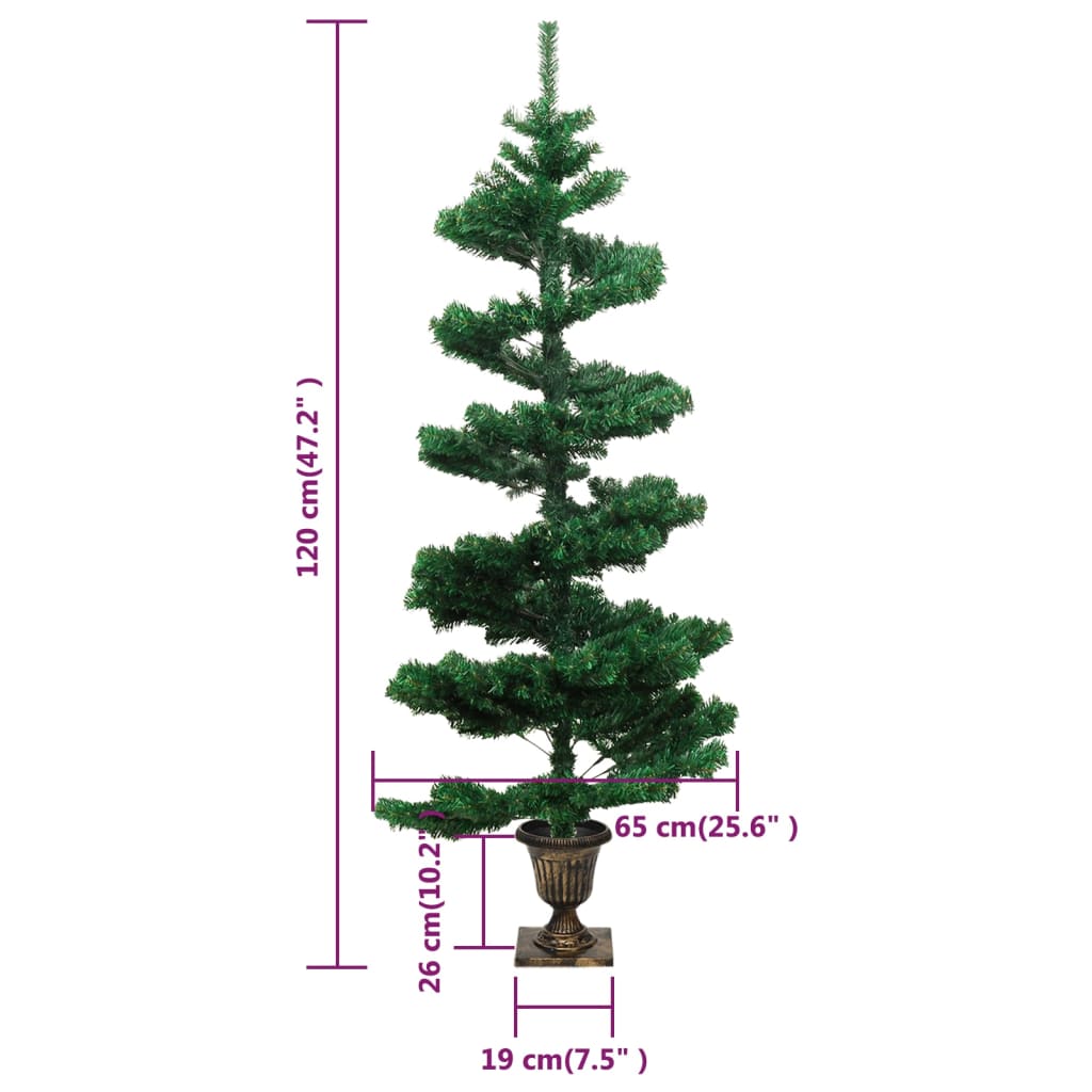 vidaXL Sapin de Noël spirale avec lumières et pot Vert 120 cm