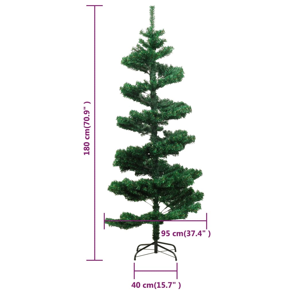 vidaXL Spiral-Weihnachtsbaum mit Beleuchtung und Ständer Grün 180 cm
