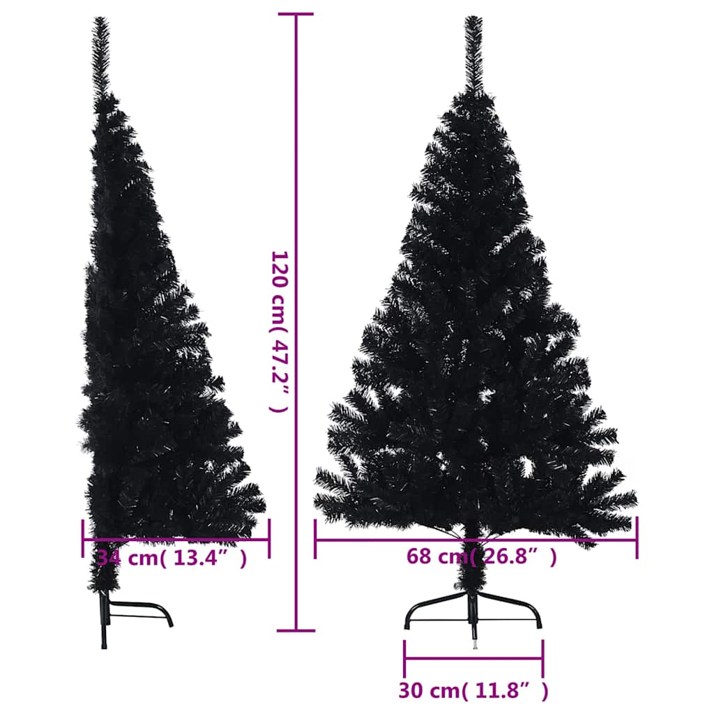 vidaXL Künstlicher Halb-Weihnachtsbaum mit Ständer Schwarz 120 cm PVC