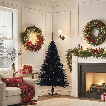 vidaXL Künstlicher Halb-Weihnachtsbaum mit Ständer Schwarz 150 cm PVC