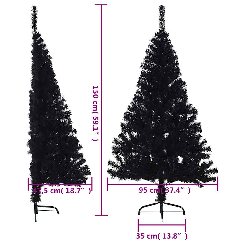 vidaXL Künstlicher Halb-Weihnachtsbaum mit Ständer Schwarz 150 cm PVC