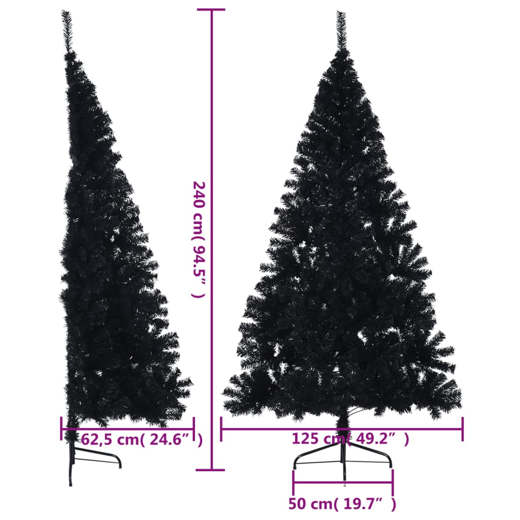 vidaXL Künstlicher Halb-Weihnachtsbaum mit Ständer Schwarz 240 cm PVC