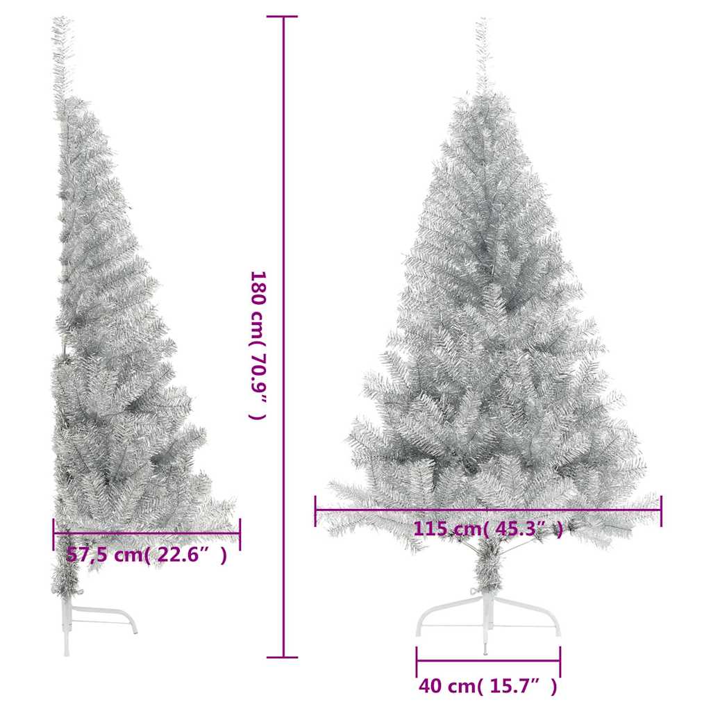vidaXL Künstlicher Halb-Weihnachtsbaum mit Ständer Silber 180 cm PET