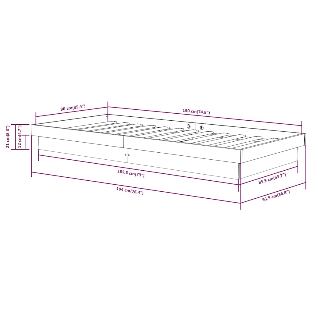 Massivholzbett 90x190 cm