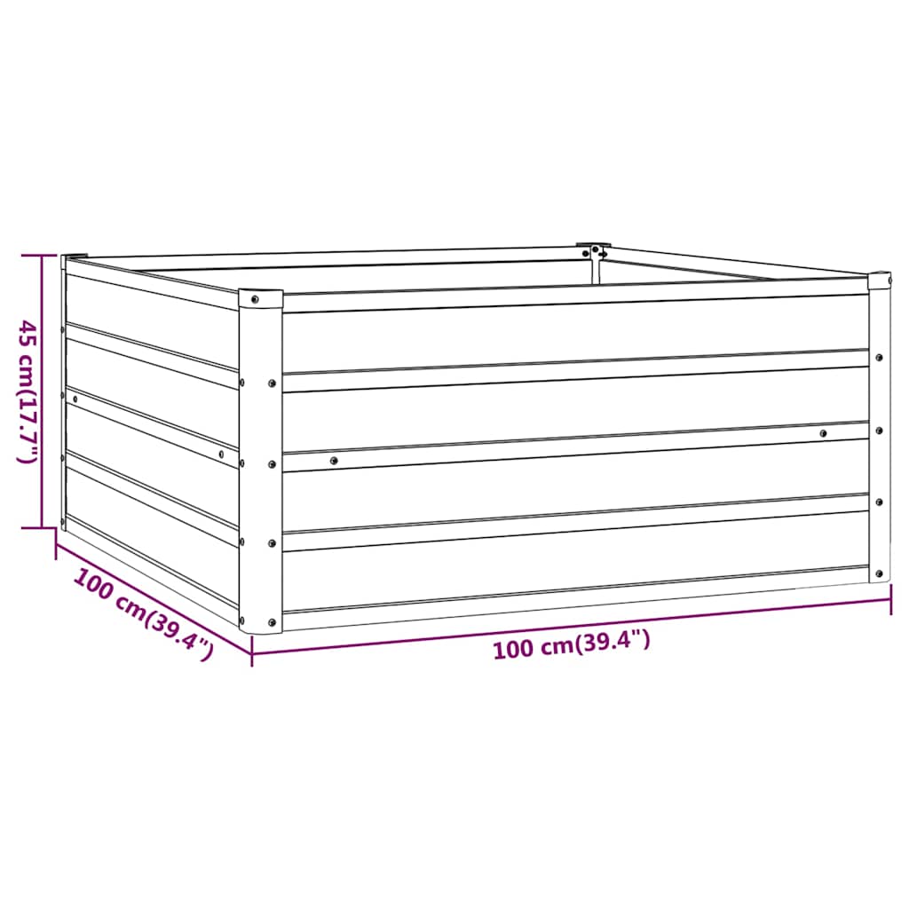 vidaXL Carré potager rouillé 100x100x45 cm Acier Corten
