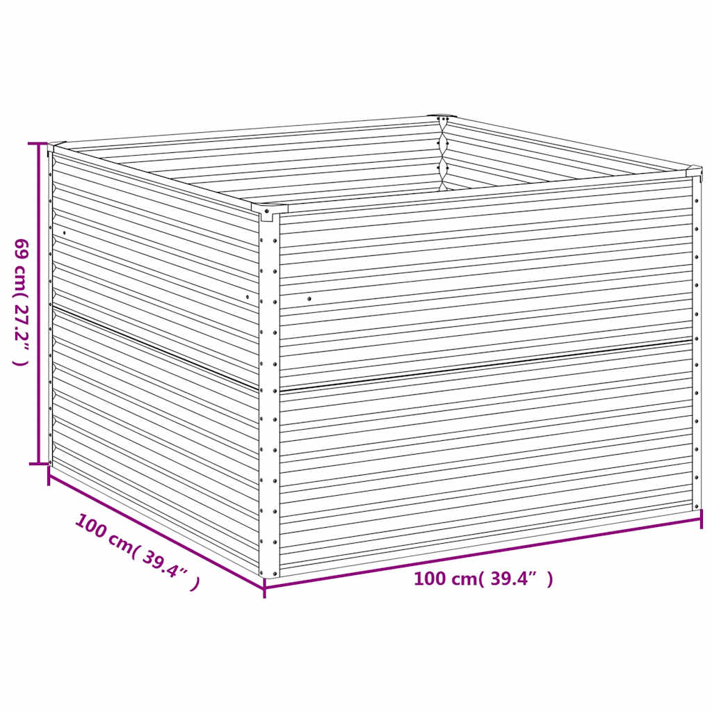 vidaXL Carré potager 100x100x69 cm Acier Corten