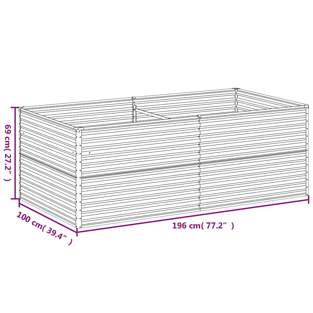 vidaXL Carré potager 196x100x69 cm acier Corten