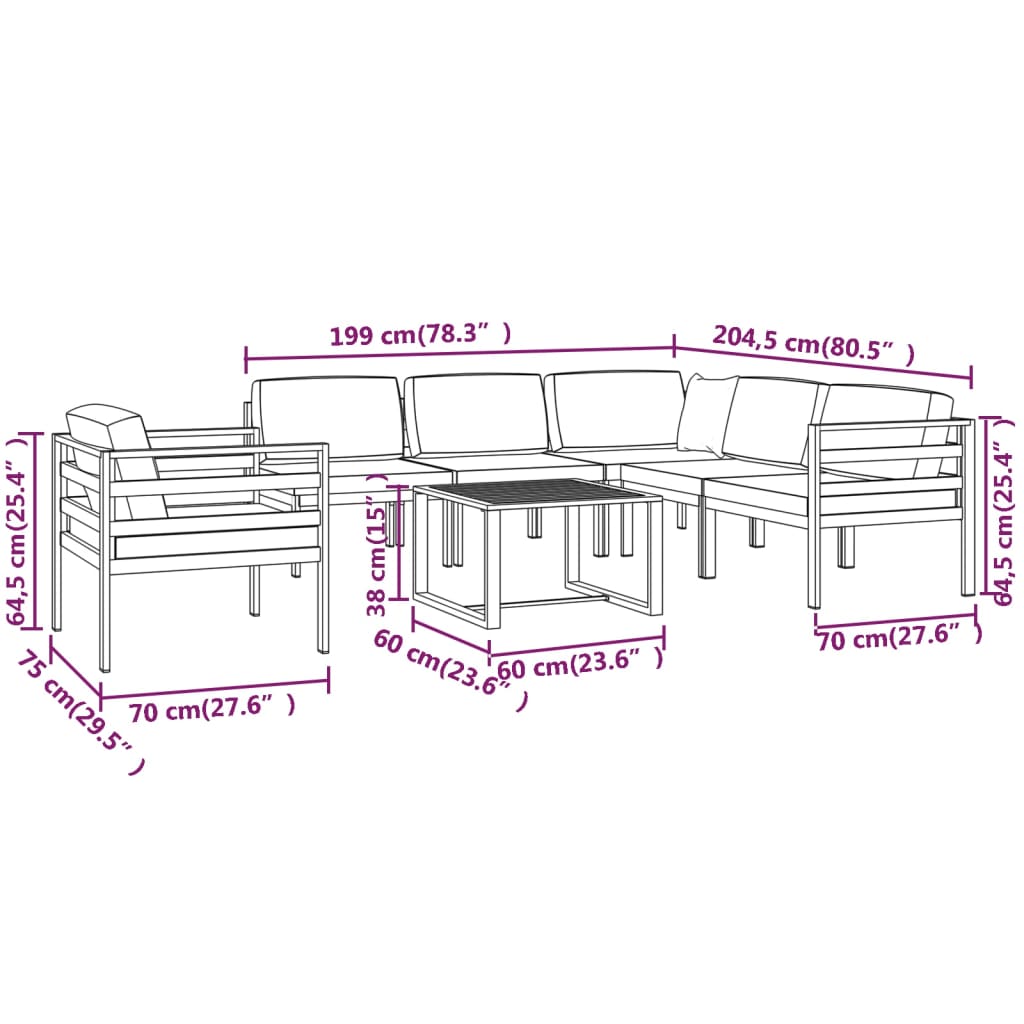 7-tlg. Garten-Lounge-Set mit Kissen Aluminium Anthrazit