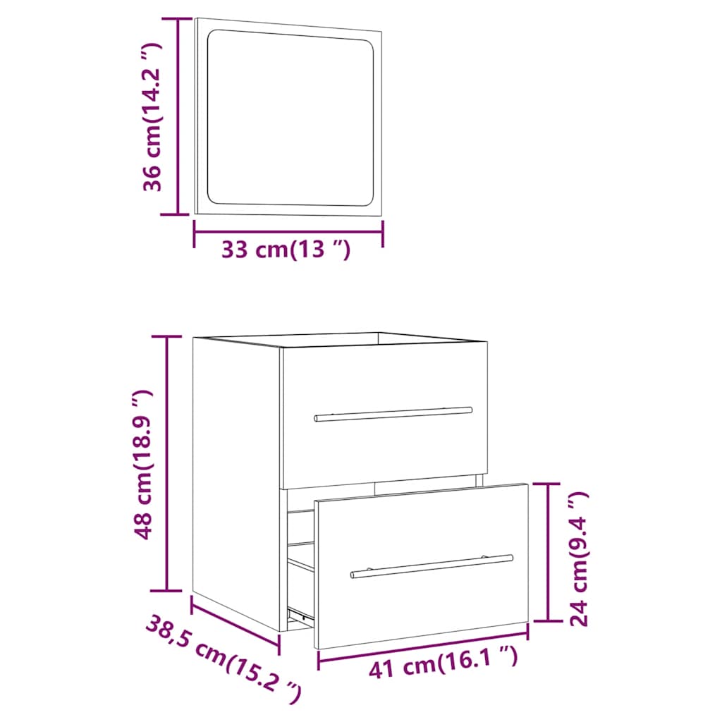 vidaXL Badschrank mit Spiegel Betongrau 41x38,5x48 cm