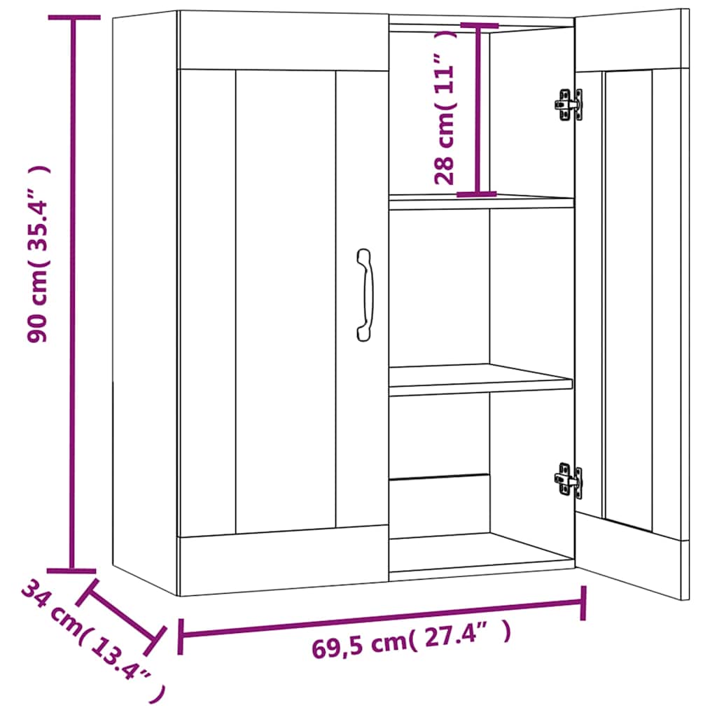 vidaXL Armoire murale gris béton 69,5x34x90 cm