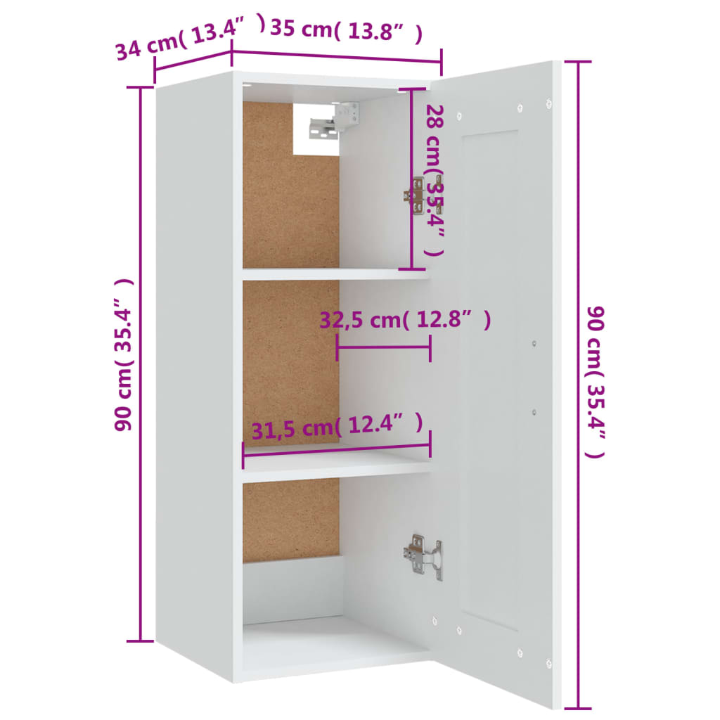 vidaXL Armoire murale blanc 35x34x90 cm Aggloméré