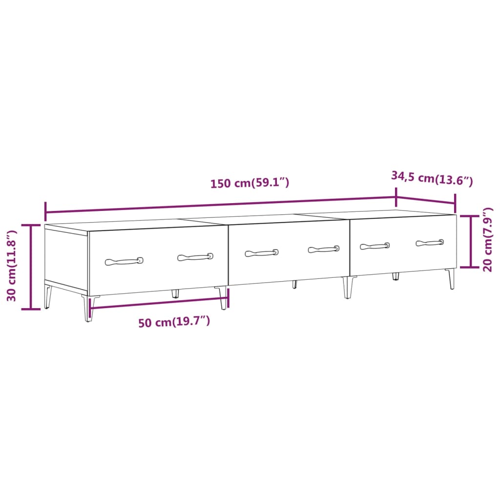 vidaXL Meuble TV Noir 150x34,5x30 cm Bois d'ingénierie