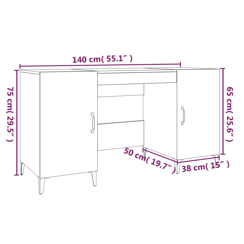 vidaXL Schreibtisch Sonoma-Eiche 140x50x75 cm Holzwerkstoff