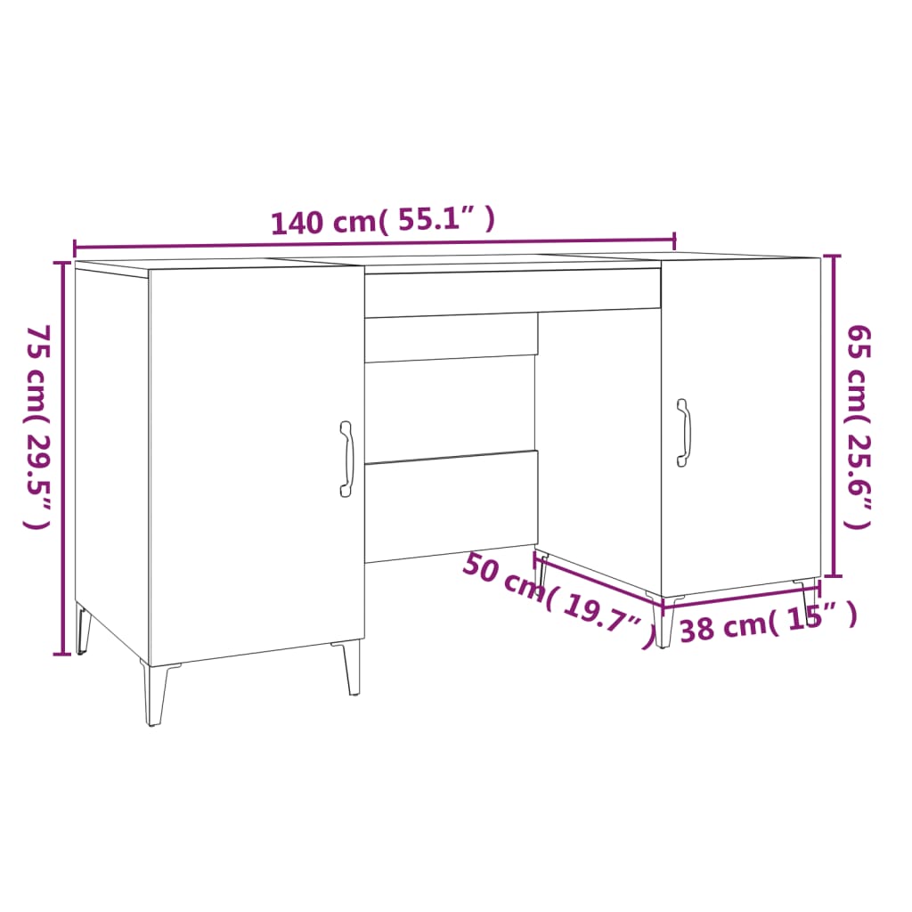 vidaXL Bureau blanc brillant 140x50x75 cm en bois d'ingénierie