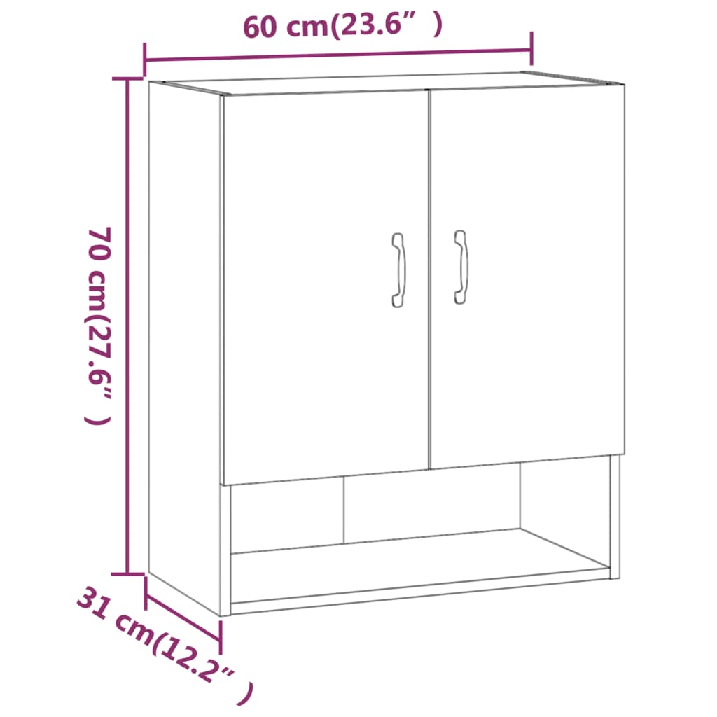vidaXL Wandschrank Sonoma-Eiche 60x31x70 cm Holzwerkstoff