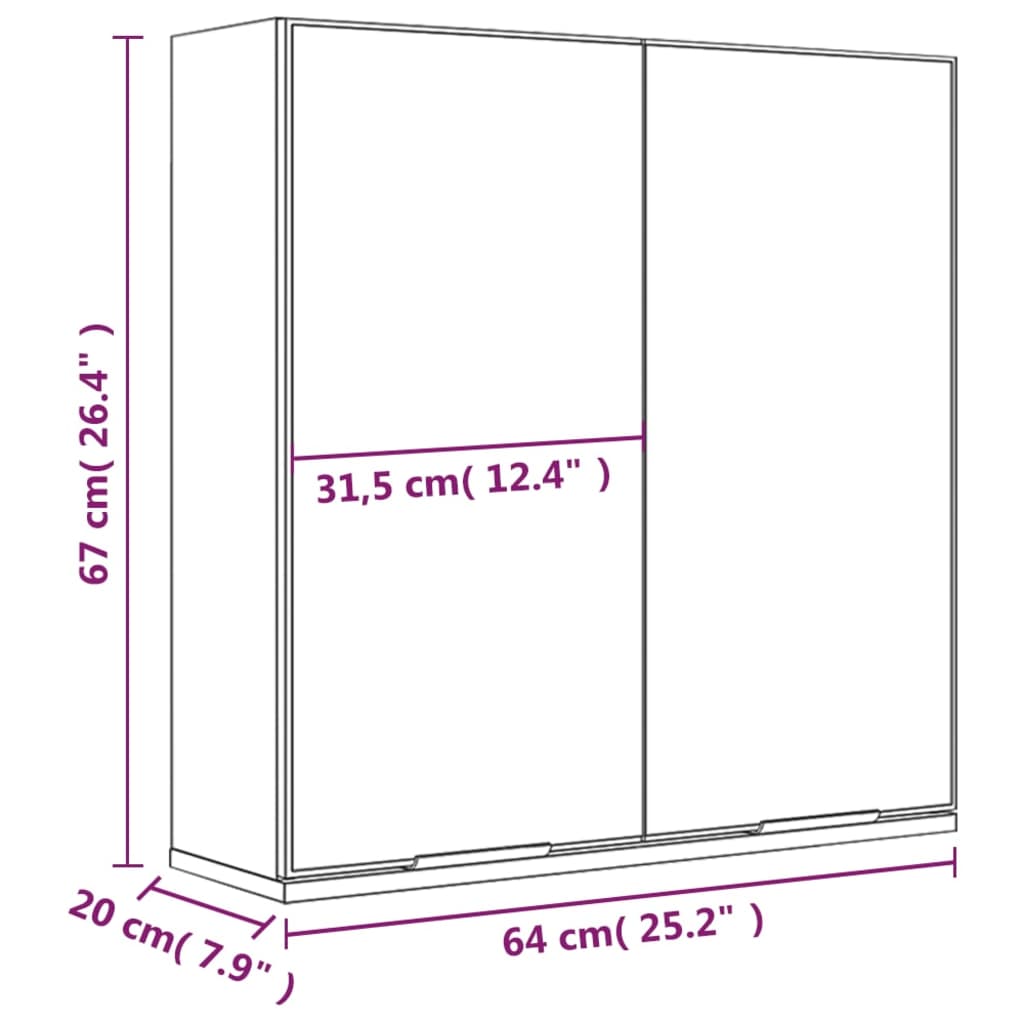vidaXL Armoire de toilette Gris Sonoma 64x20x67 cm