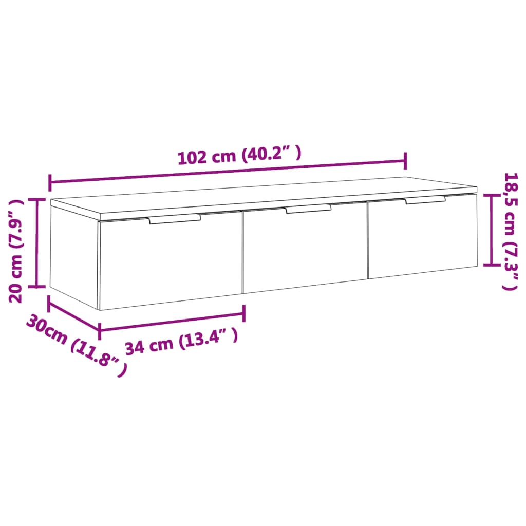 vidaXL Wandschrank Räuchereiche 102x30x20 cm Holzwerkstoff