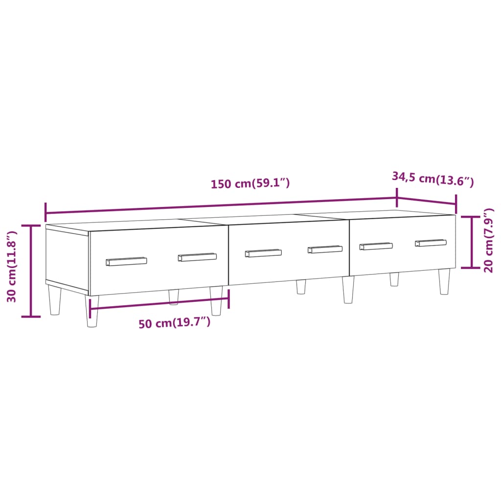 vidaXL Meuble TV Gris Sonoma 150x34,5x30 cm Aggloméré
