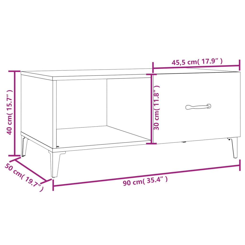 vidaXL Couchtisch Räuchereiche 90x50x40 cm Holzwerkstoff