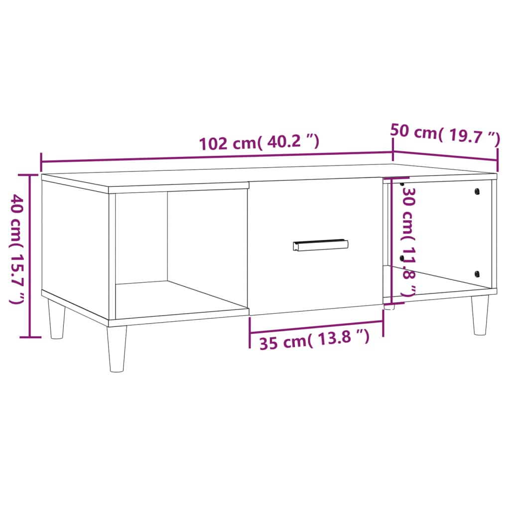 vidaXL Table basse marron aspect chêne 102x50x40 cm bois d'ingénierie