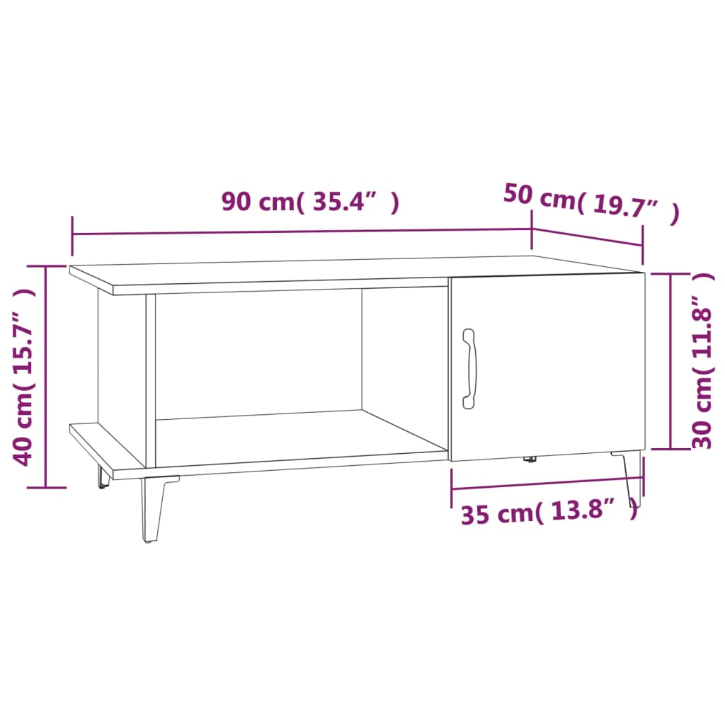 vidaXL Couchtisch Räuchereiche 90x50x40 cm Holzwerkstoff