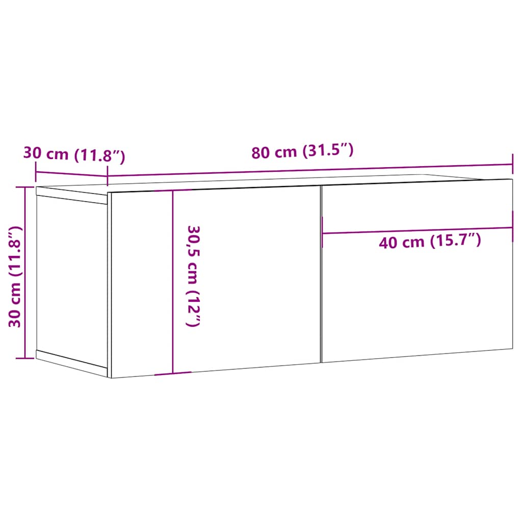 vidaXL Meubles TV 2 pcs Gris Sonoma 80x30x30 cm Bois d'ingénierie