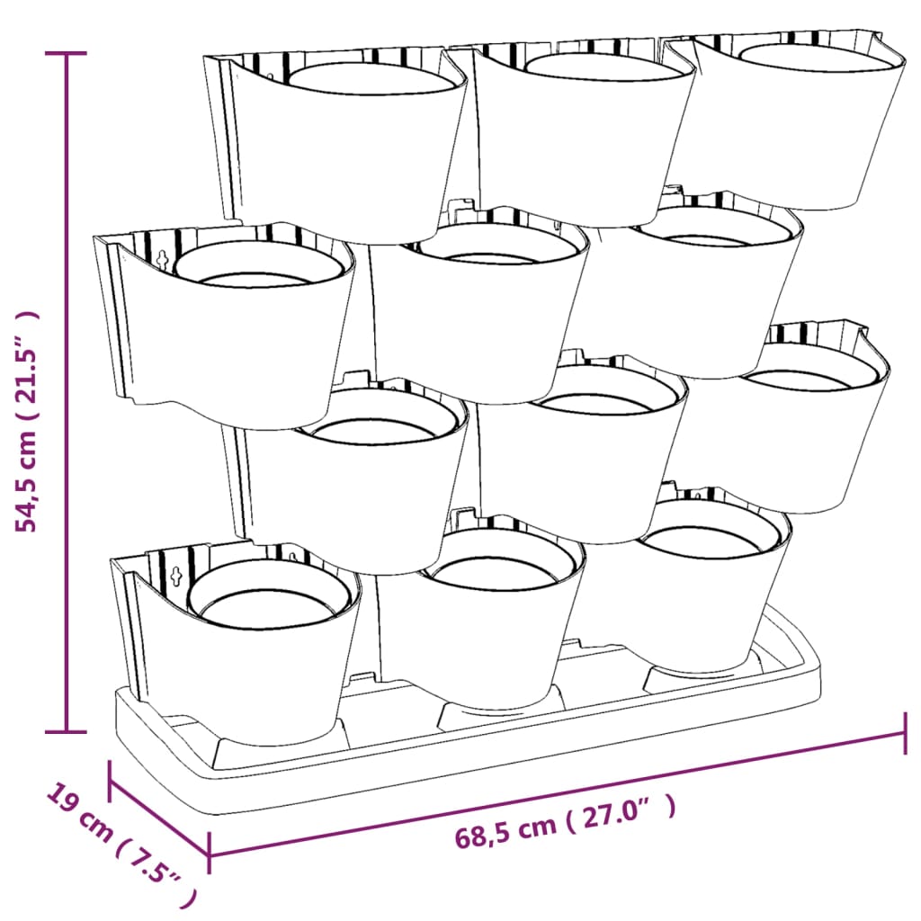 vidaXL Jardinière verticale, 12 pcs, anthracite, polypropylène