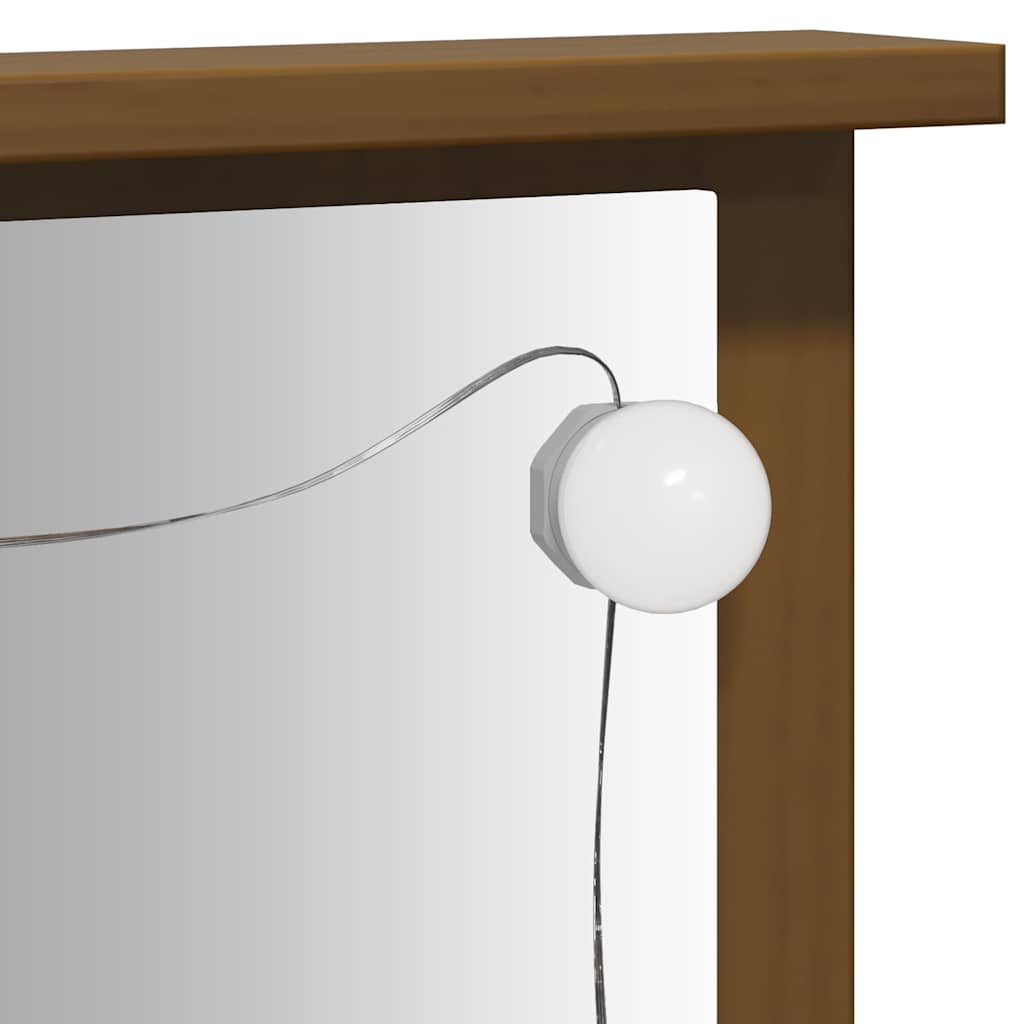 Schminktisch-Set mit LED Honigbraun Massivholz Kiefer