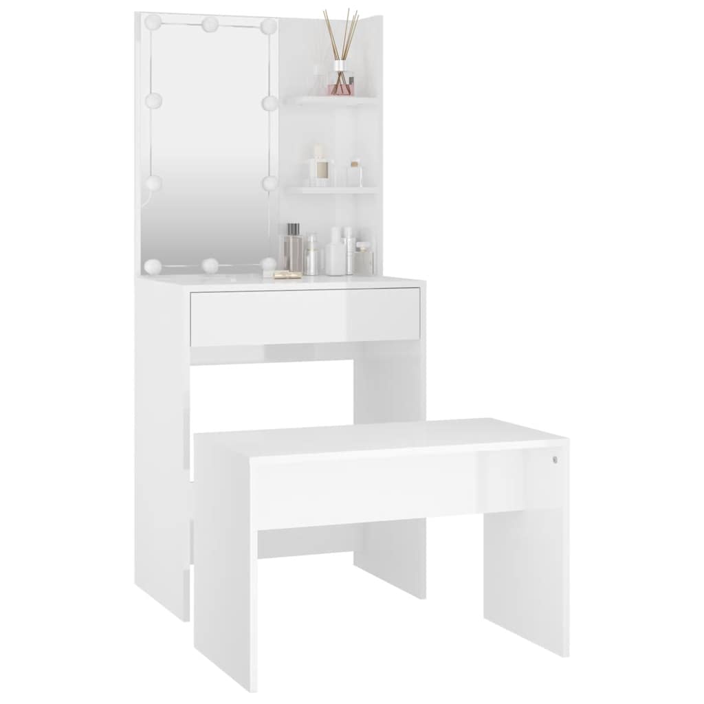 vidaXL Schminktisch-Set mit LED Hochglanz-Weiß Holzwerkstoff
