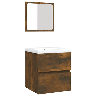 vidaXL Meuble de salle de bain avec lavabo et miroir Chêne fumé