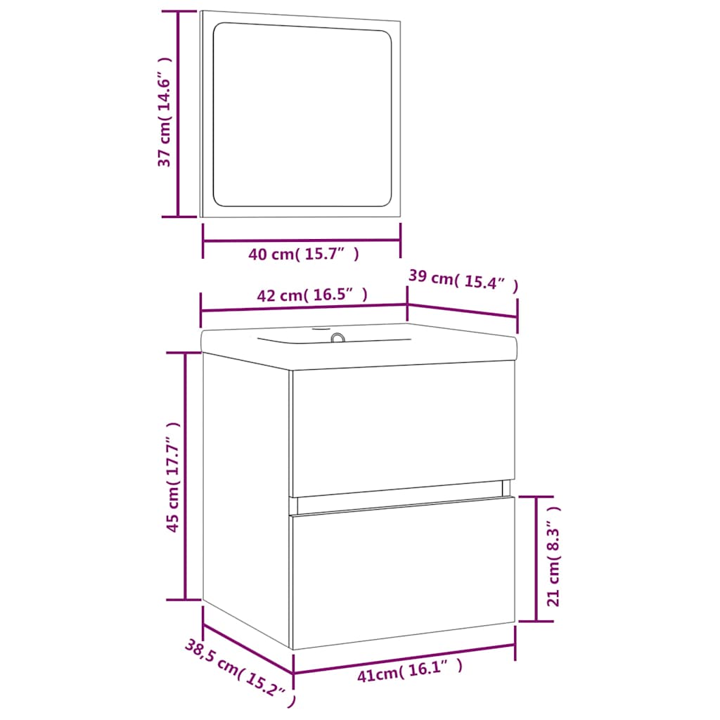 vidaXL Meuble de salle de bain avec lavabo et miroir Chêne fumé