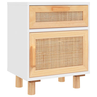 vidaXL Nachttisch Weiß Massivholz Kiefer und Natur-Rattan