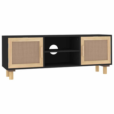vidaXL Meuble TV Noir 105x30x40 cm Pin Massif Rotin Naturel
