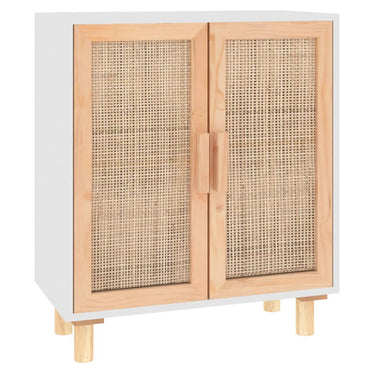 vidaXL Buffet blanc 60x30x70 cm en bois de pin massif et rotin naturel