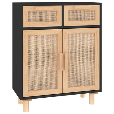 vidaXL Buffet noir 60x30x75cm bois de pin massif et rotin naturel