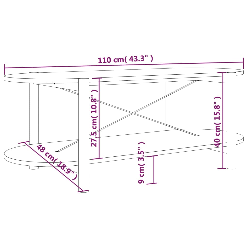 vidaXL Couchtisch 110x48x40 cm Holzwerkstoff
