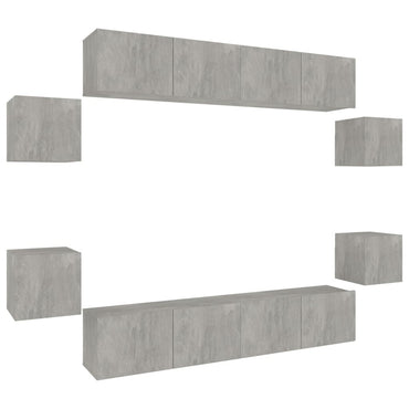 vidaXL Meuble TV 8 pcs Gris béton Aggloméré